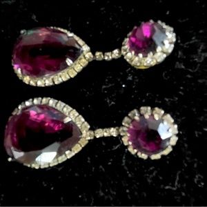 Beautiful vintage drop earrings! Rhinestones and purple stones.